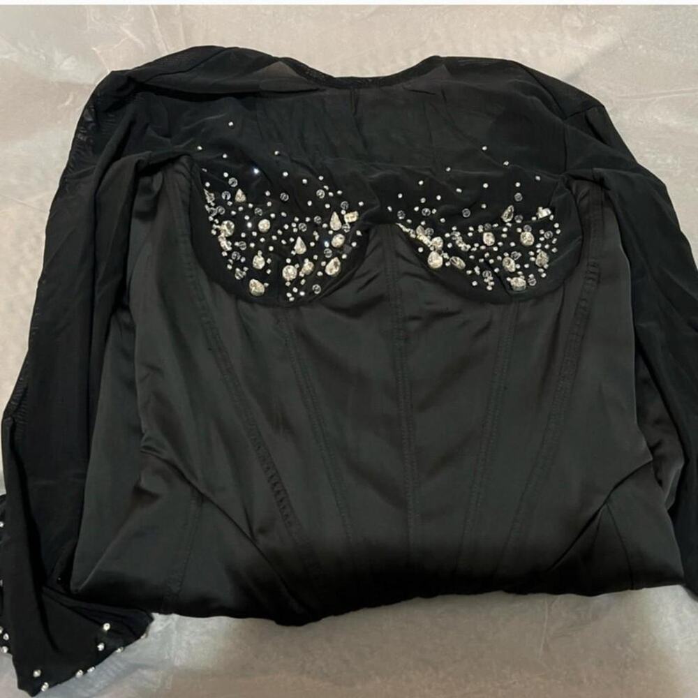 House of CB ' Anastasia' Black Crystallised Corset Dress